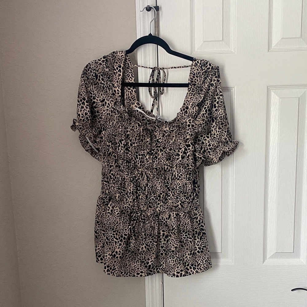 Sweet Rain Animal Print Blouse - Black and Tan